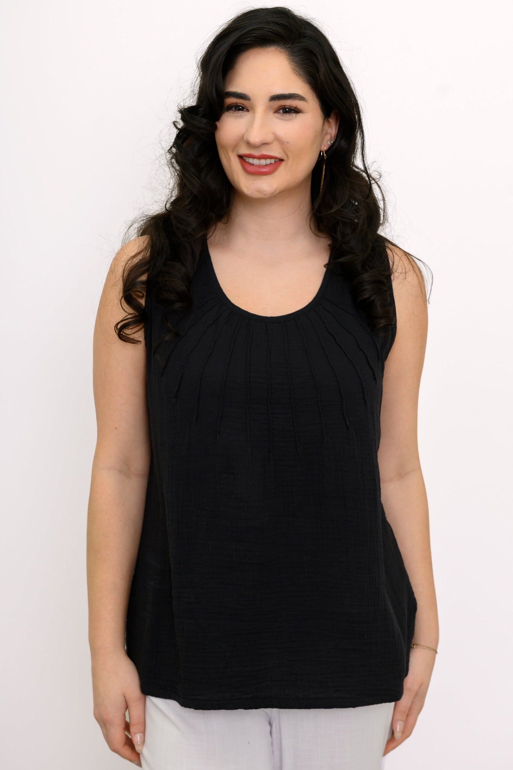 Pleat Tank, Black, Cotton Gauze – LTD CAD Retail Blue Sky Clothing Co