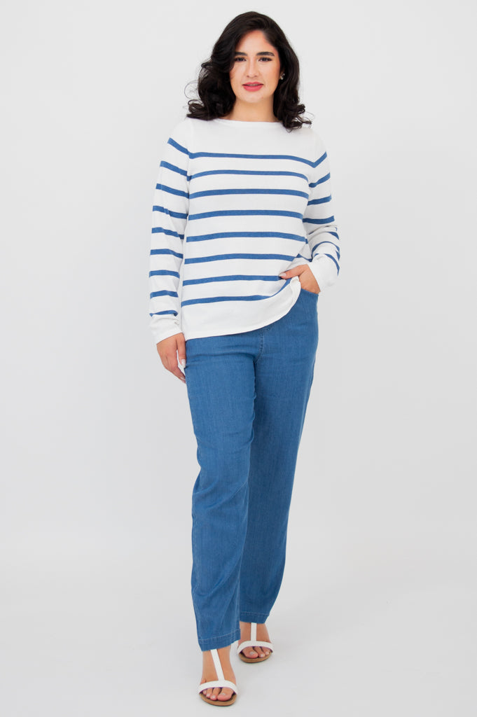 Frida Sweater, Denim Stripe, Cotton – LTD CAD Retail Blue Sky