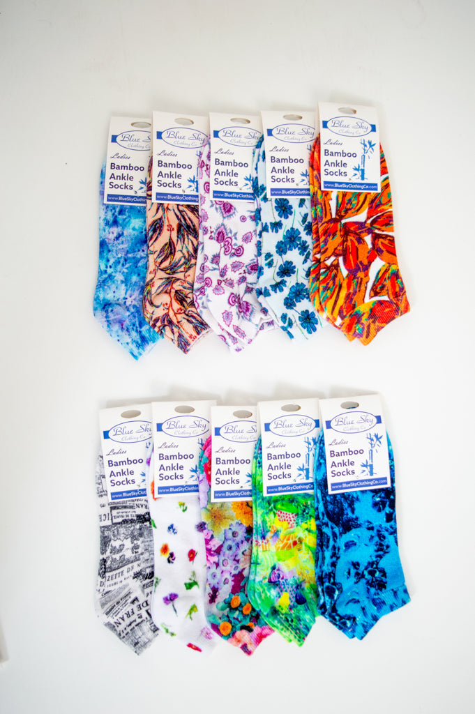 Ladies Ankle Bamboo Socks, Assorted Prints - Spring Summer