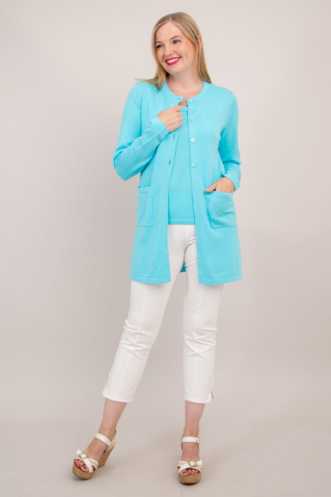 Tommy Cardigan, Turquoise, Cotton
