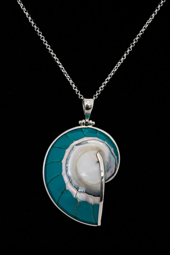 Turquoise Nausilus Shell Pendant Necklace - 165