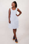 Velma Dress, Indigo Stripe, Linen Bamboo