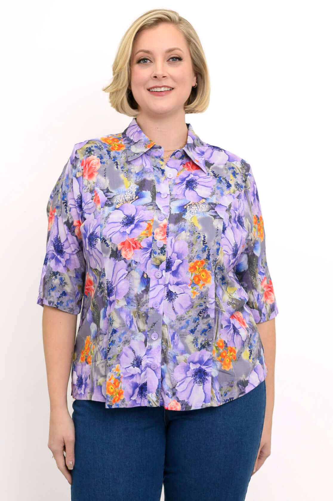Lorine Blouse, Violet Bloom, Linen Bamboo – LTD CAD Retail Blue