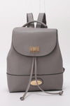 Women's stylish grey silver small leather backpack bag.