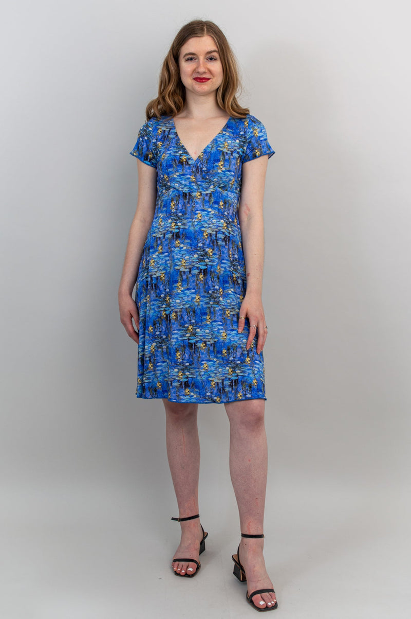 Aurora Dress, Blue Waterlilies, Bamboo - Final Sale