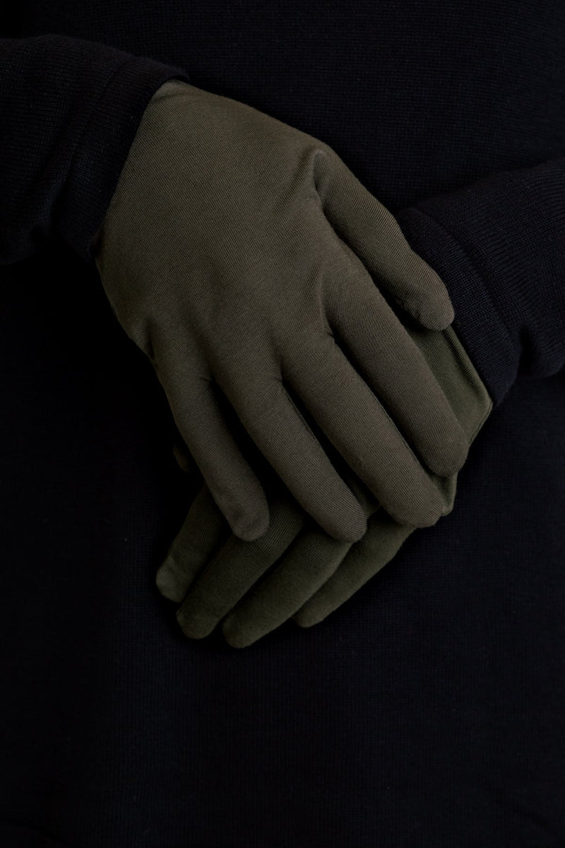 Khaki green natural bamboo fiber women's gloves.