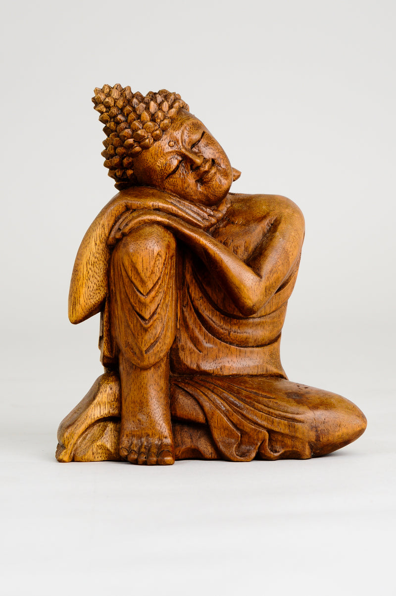 Hand Carved Wooden Relaxing Buddha (20 cm)