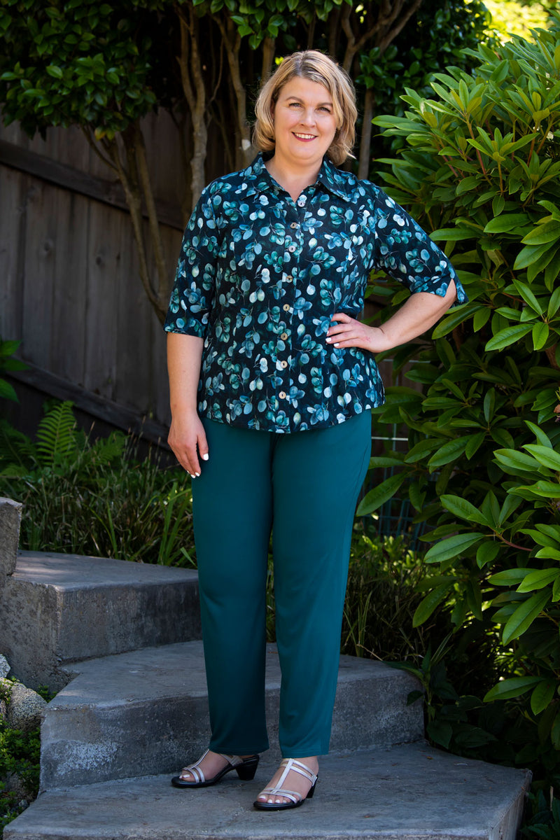 Lorine Blouse, Teal Berry, Linen Bamboo- Final Sale