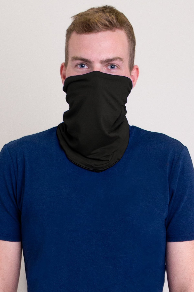Black neck warmer/face cover mask.