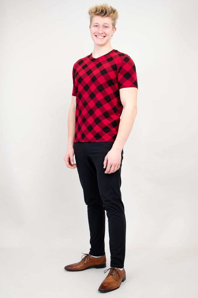 Adam Short Sleeve Shirt, Lipstick Plaid, Bamboo MEDIUM