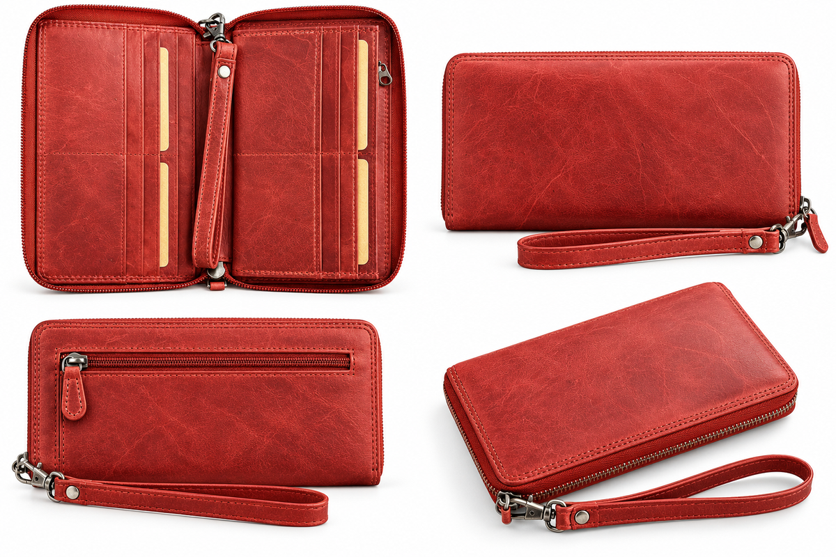 Adrian Klis 195 Portefeuille, Corail, Cuir de buffle