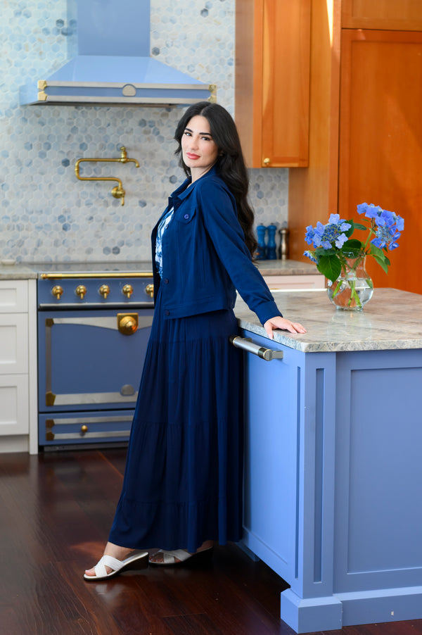 Roma Skirt,  Indigo, Linen Bamboo