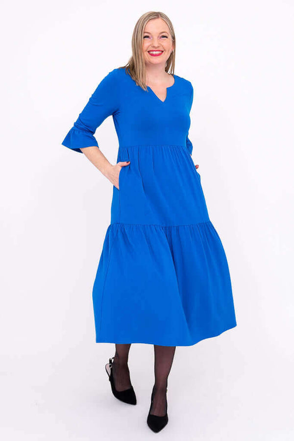 Bernadette Long Dress, Cobalt, French Terry LTD CAD Retail Blue Sky Clothing Co Bernadette Long Dress, Cobalt, French Terry LTD CAD Retail Blue Sky Clothing Co