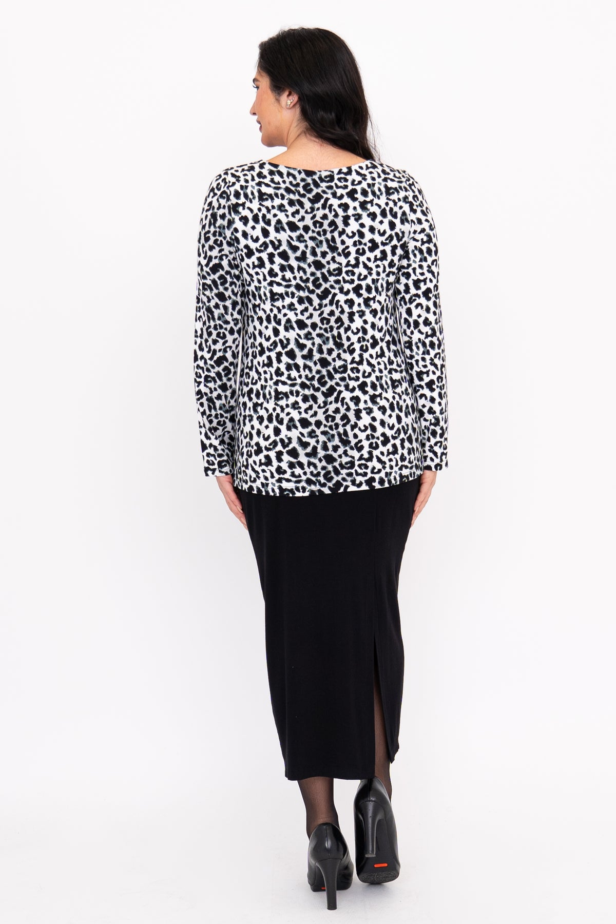 Annette L/S Top, BW Leopard, Bamboo