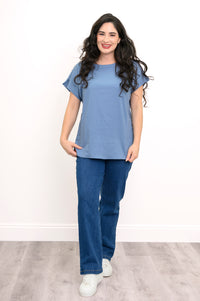 Aria Tee, Soft Denim, Linen Viscose
