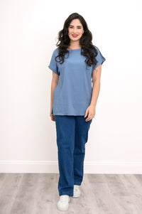 Aria Tee, Soft Denim, Linen Viscose