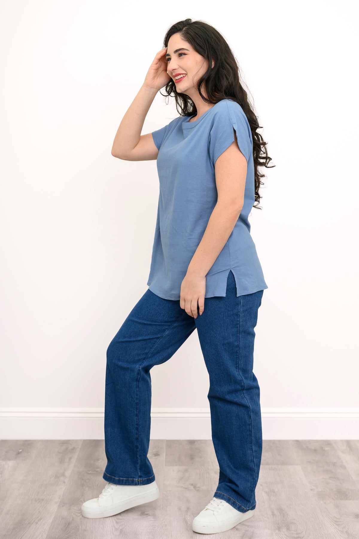 Aria Tee, Soft Denim, Linen Viscose