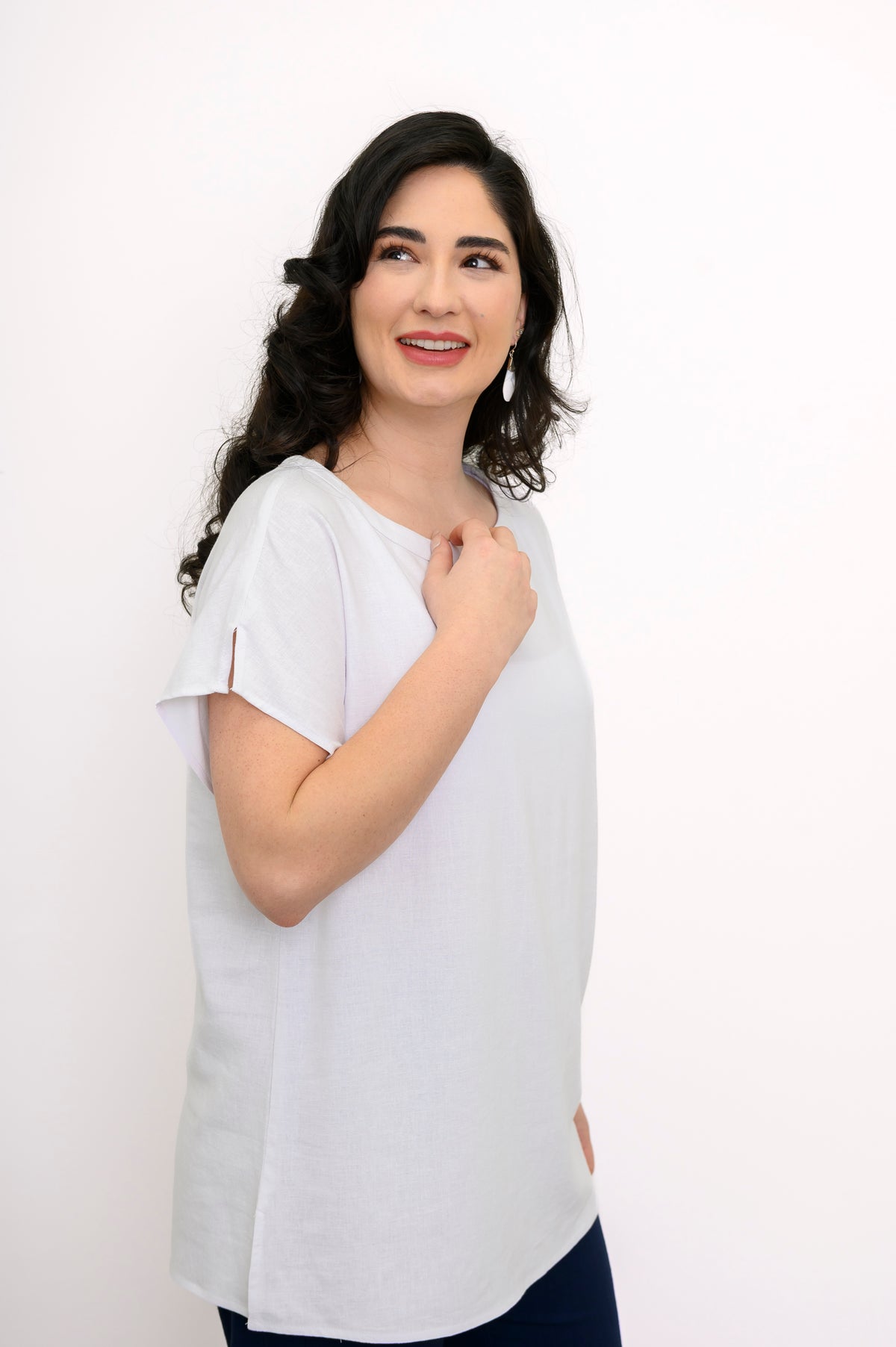 Aria Tee, White, Linen Viscose