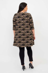 Back view of Veronica Tunic showing the full black vine print and relaxed fit