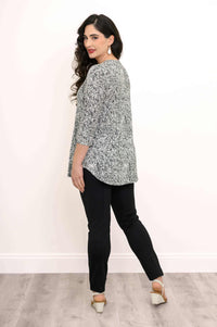 Back angle of Jazz Bamboo Top showing print and relaxed fit