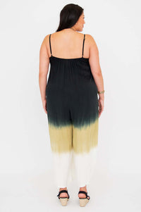 Back view of the ombre jumpsuit highlighting the adjustable straps and relaxed silhouette