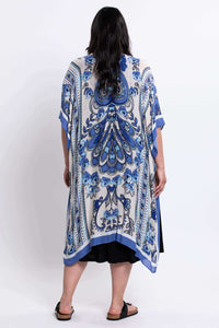 Back view of the Darcy kimono wrap highlighting the intricate floral pattern