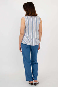 Back view of Ginny Tank showing striped pattern and peplum hem