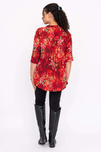Back view of Margate blouse showing pintuck details and floral bamboo-linen fabric