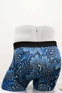 Back view of Middle Man Boxer Briefs showing full print design and fit on mannequin