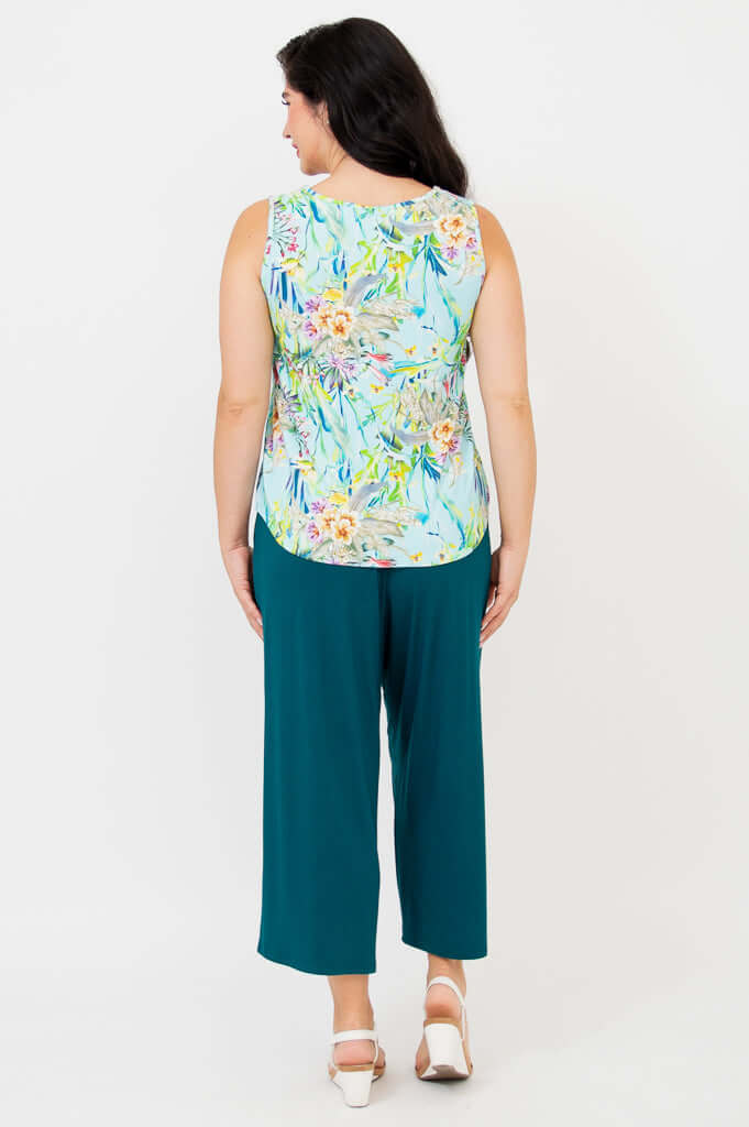 Back view of model showing the fit and pattern of the floral Ritzy Tank