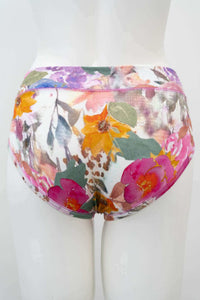 Back view of floral hipster brief with full coverage and vibrant flower pattern