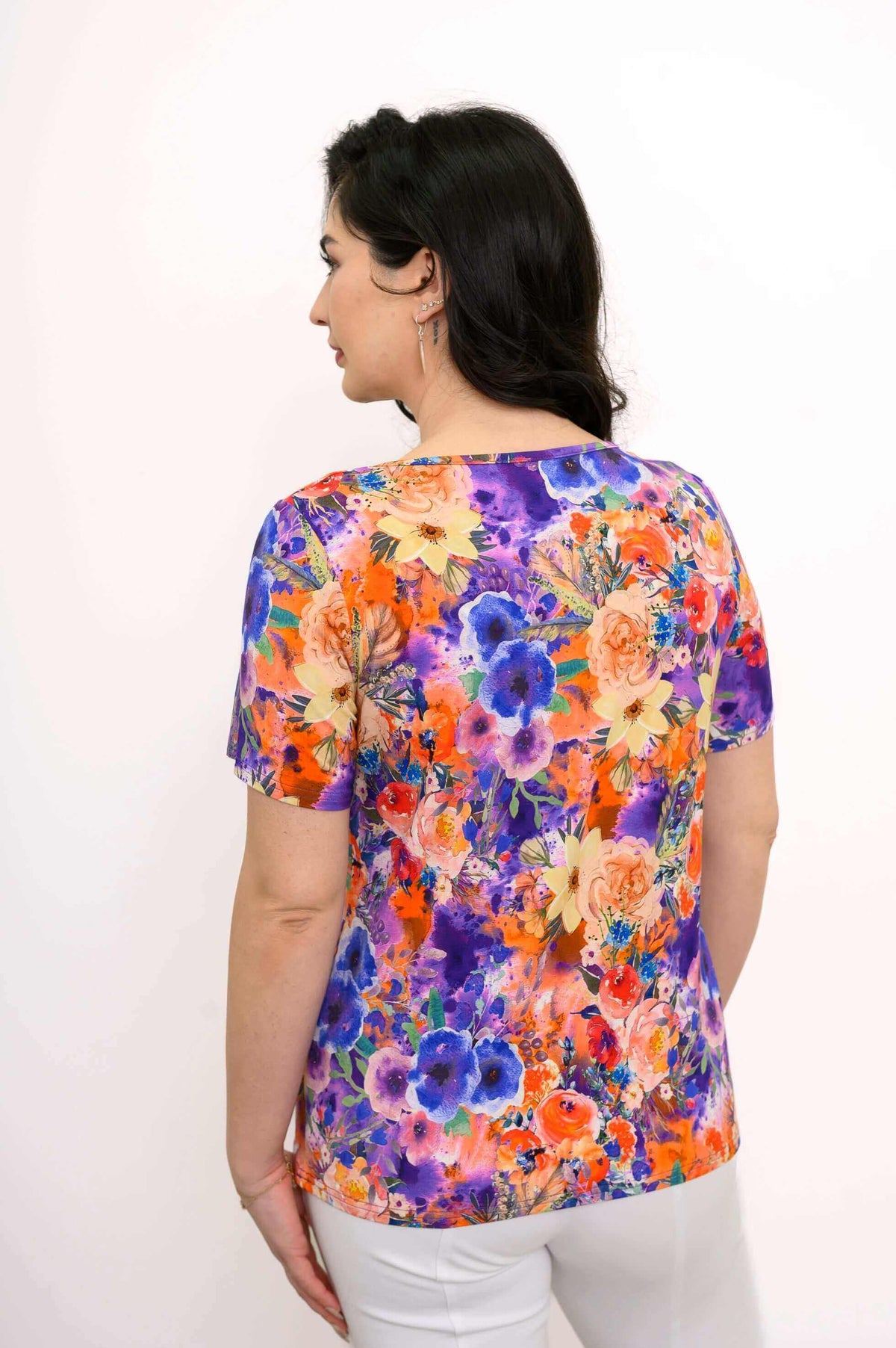 Back view showing floral print on bamboo top