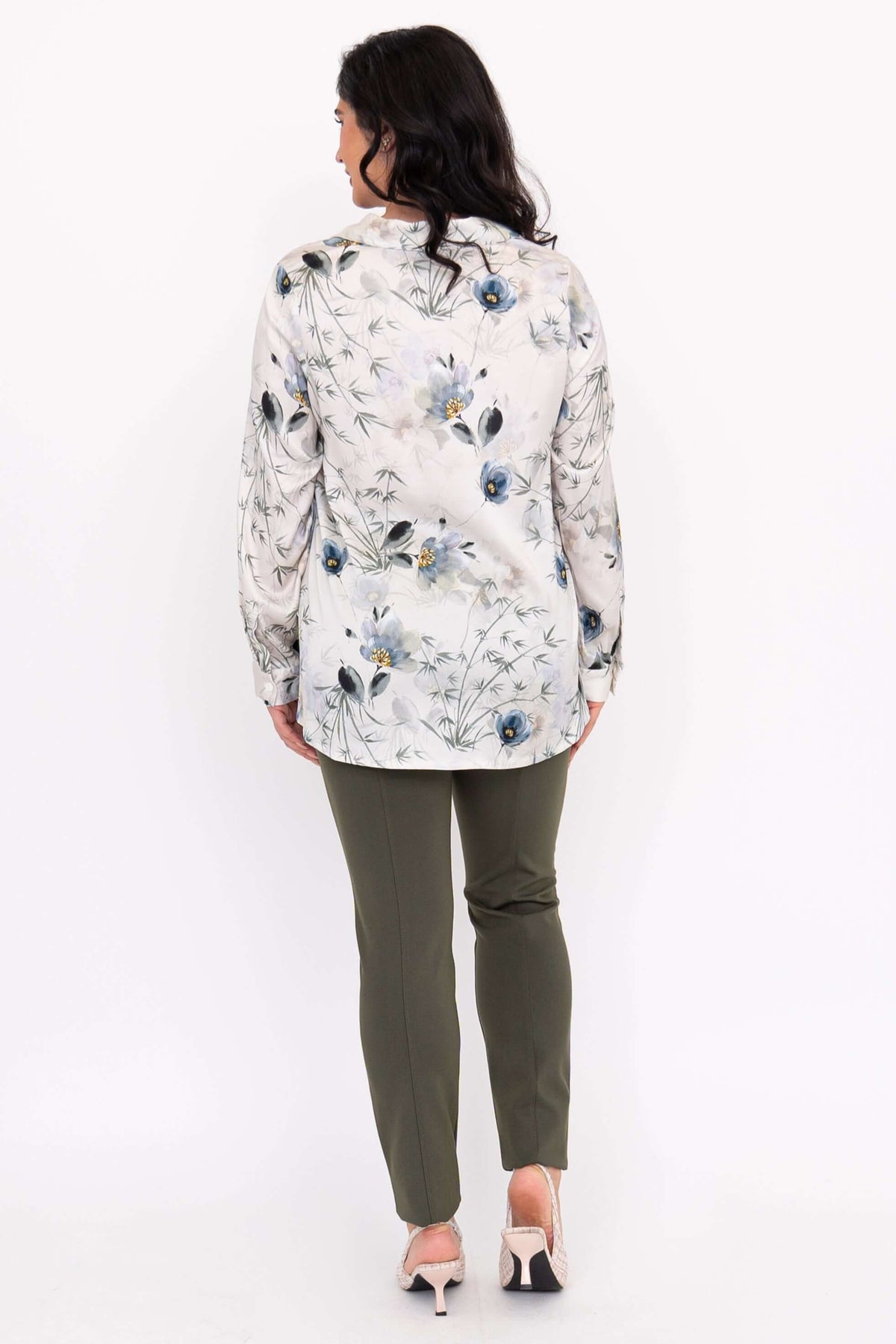 Back view of Charlotte Blouse showing floral silk fabric