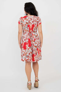Back view of Anna dress with red paisley print and adjustable corset tie