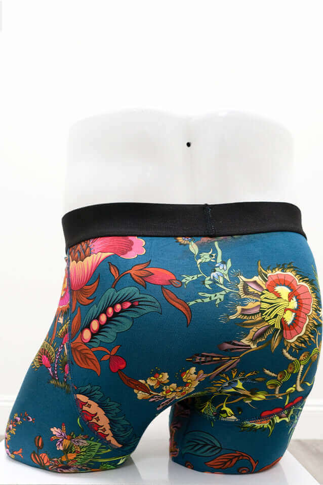 Back view of Blue Sky Guy Middle Man boxer briefs highlighting all-over floral pattern