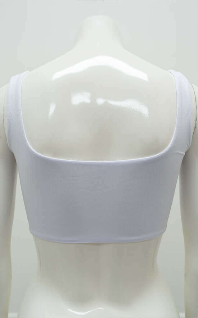 Back view of the Clipper Top in white highlighting wide shoulder straps
