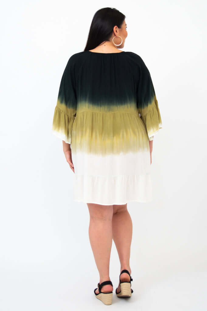 Back view of the Ellie Dress showing the ombre design and loose silhouette
