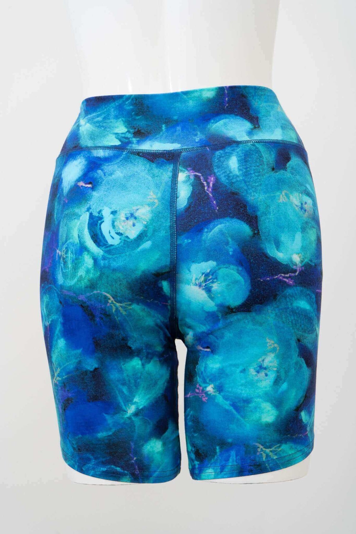 Back view of Hallie Bamboo Shorts with blue watercolor floral design