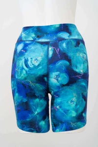 Back view of Hallie Bamboo Shorts with blue watercolor floral design