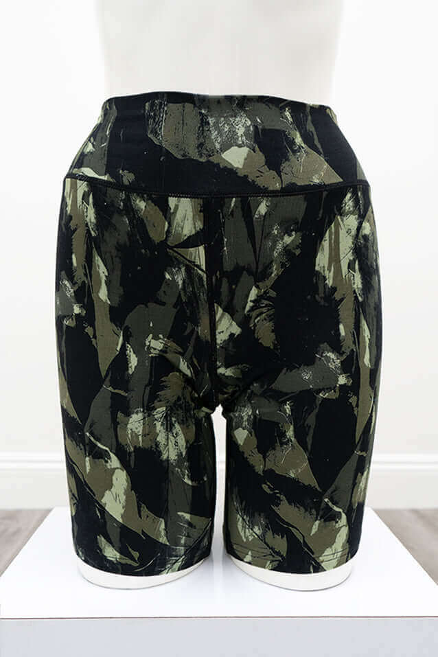 Back view of Hallie Bamboo Shorts in camouflage print on mannequin