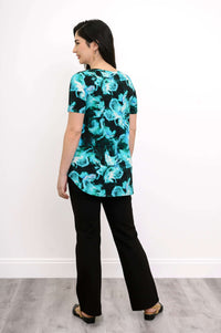 Back view of Jackie Bamboo V-Neck Top in Ocean Swirl design