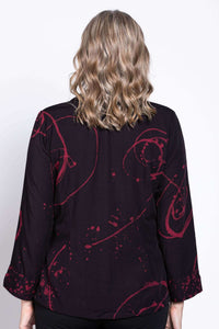 Back view of Ketut blouse showing red abstract print details