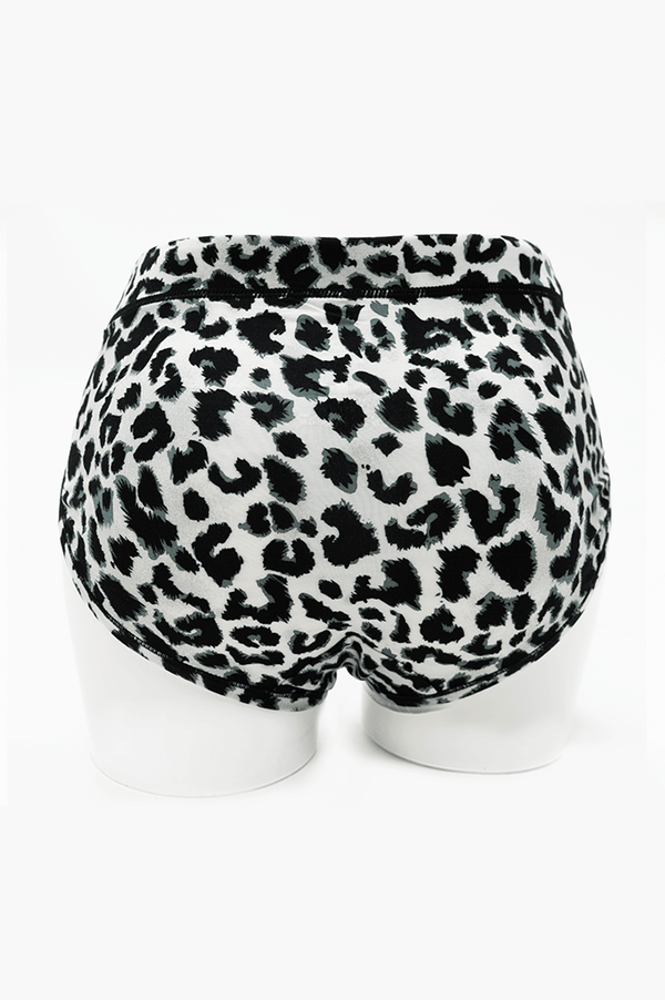 Back view of La Gaunche classic brief in leopard print on mannequin