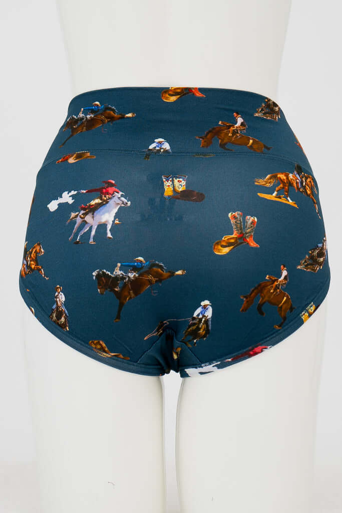Back view of La Gaunche high-waist rodeo print brief underwear on mannequin
