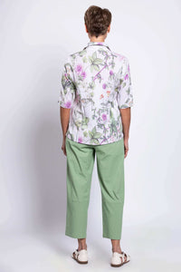 Back view of Lorine bamboo linen blouse with botanical floral print