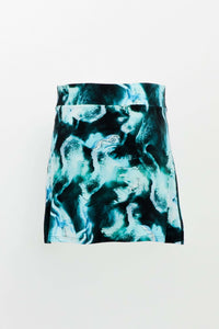 Back view of Melly skirt-shorts in aqua marble print