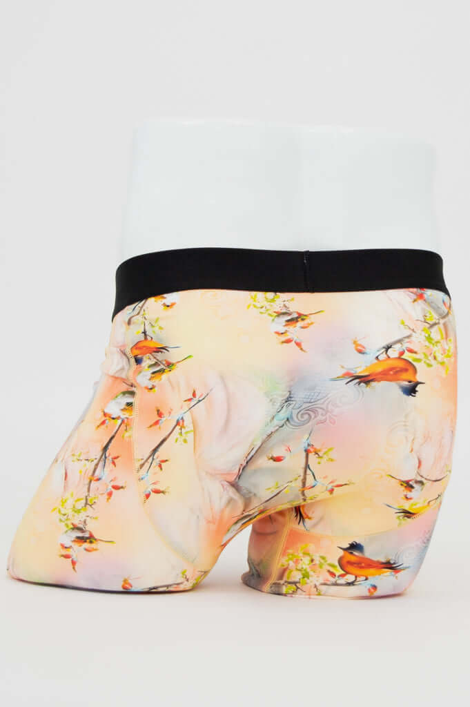 Back view of Middle Man Underwear in Songbird print showing seamless fit