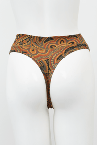 Back view of paisley patterned high-rise thong on mannequin