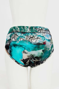 Back view of bamboo hipster brief displaying full coverage and vibrant print