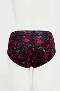 Back view of bamboo hipster brief in midnight floral print on mannequin